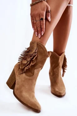 Sale Damskie Zamszowe Botki Lewski Shoes 2808/L Beżowe Damskie Botki Wiosenne|Botki Skórzane