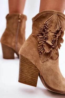 Sale Damskie Zamszowe Botki Lewski Shoes 2808/L Beżowe Damskie Botki Wiosenne|Botki Skórzane