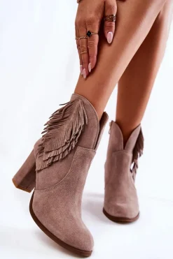 Sale Damskie Zamszowe Botki Lewski Shoes 3093 Cappucino Damskie Botki Na Słupku|Botki Zimowe Damskie