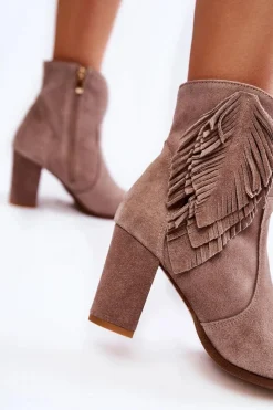 Sale Damskie Zamszowe Botki Lewski Shoes 3093 Cappucino Damskie Botki Na Słupku|Botki Zimowe Damskie