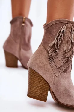 New Boto Damskie Zamszowe Botki Lewski Shoes 2808/L Cappucino