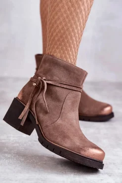 Discount Damskie Zamszowe Botki 05720-14 Jasnobrązowe Damskie Botki Maciejka|Botki Na Słupku