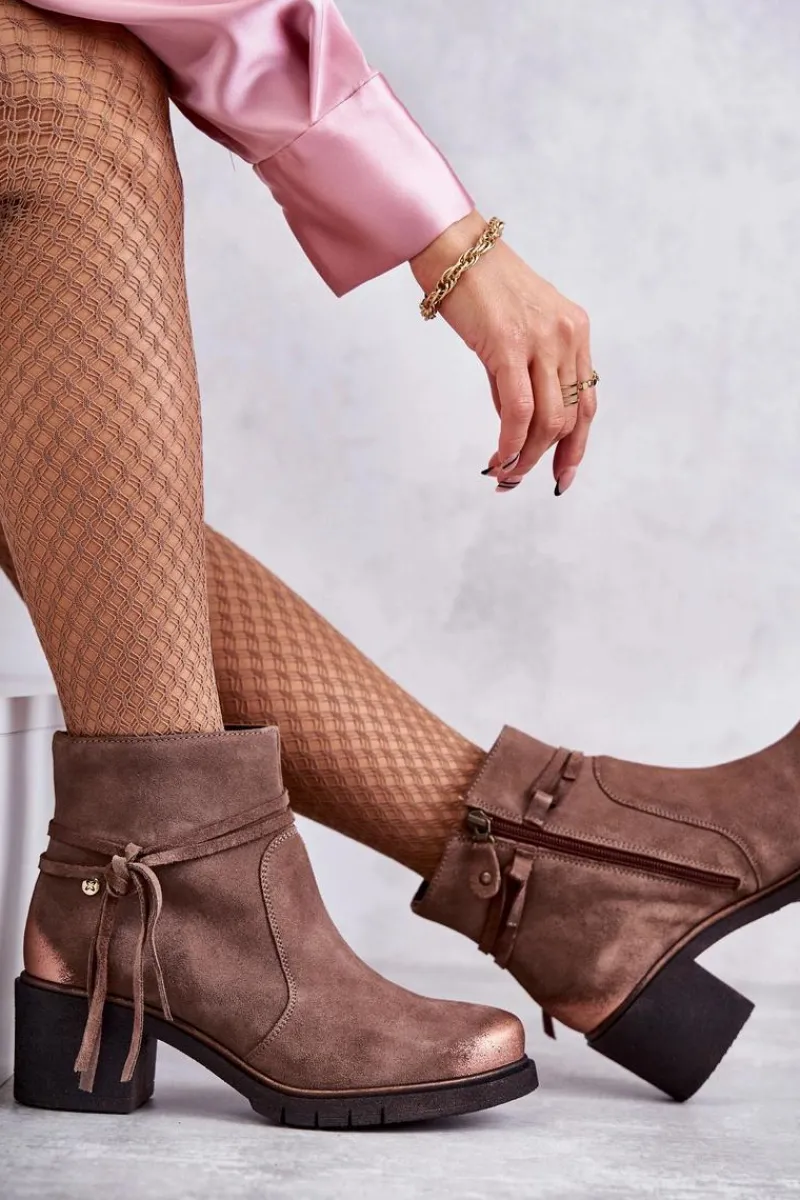 Discount Damskie Zamszowe Botki 05720-14 Jasnobrązowe Damskie Botki Maciejka|Botki Na Słupku