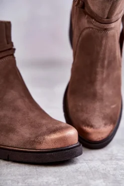 Discount Damskie Zamszowe Botki 05720-14 Jasnobrązowe Damskie Botki Maciejka|Botki Na Słupku