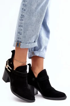 Discount Maciejka Damskie Zamszowe Botki Na Obcasie 06247-01 Czarne