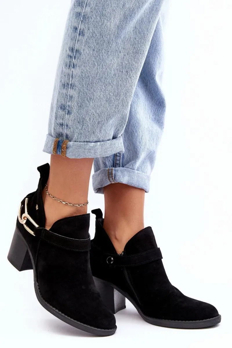 Discount Maciejka Damskie Zamszowe Botki Na Obcasie 06247-01 Czarne