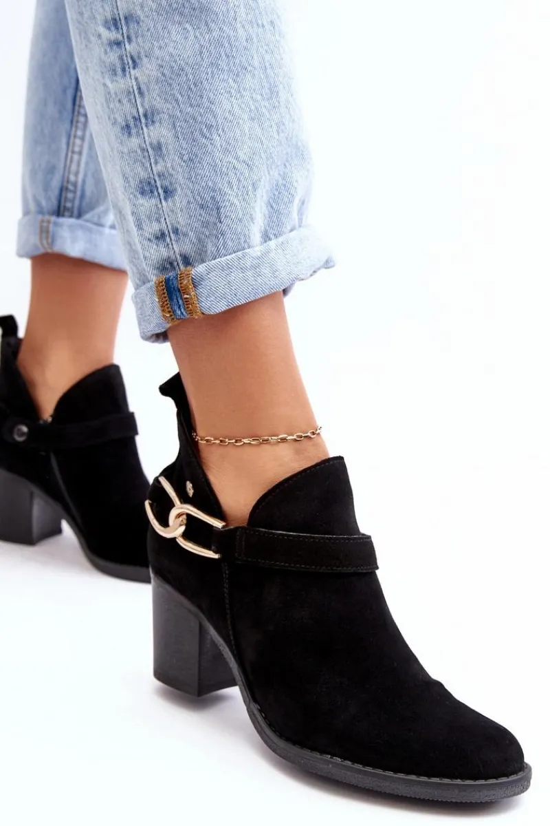 Discount Maciejka Damskie Zamszowe Botki Na Obcasie 06247-01 Czarne