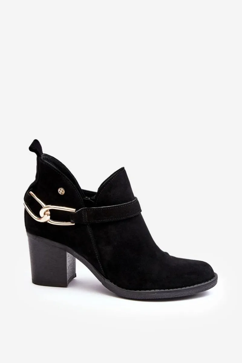 Discount Maciejka Damskie Zamszowe Botki Na Obcasie 06247-01 Czarne