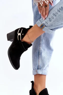 Discount Maciejka Damskie Zamszowe Botki Na Obcasie 06247-01 Czarne