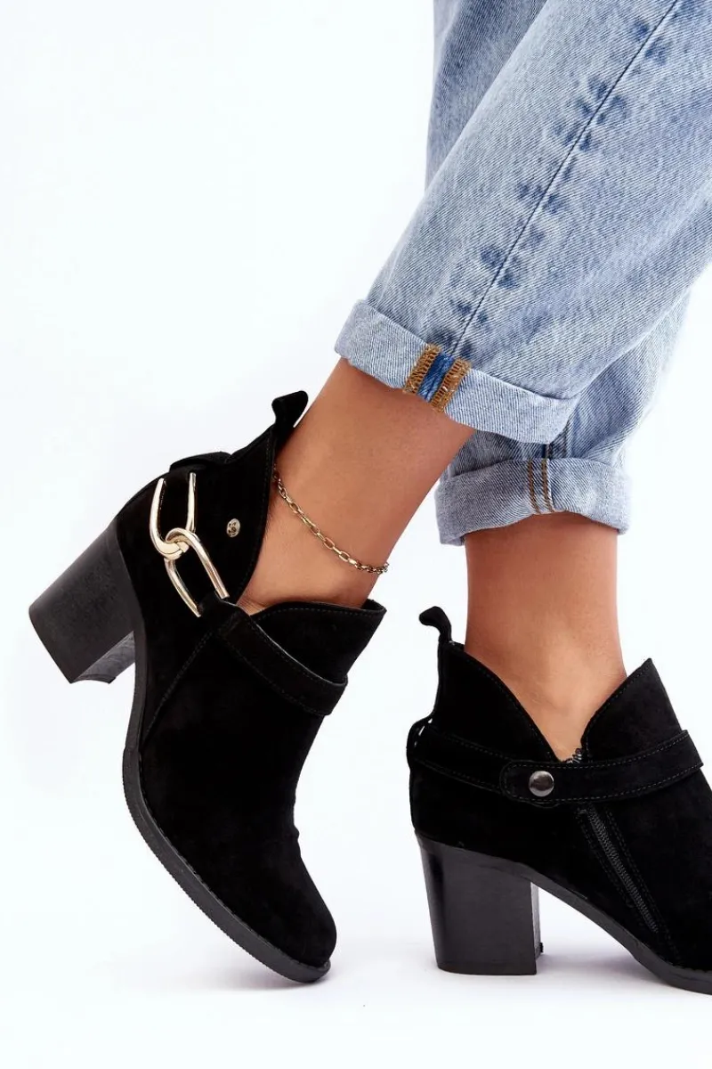 Discount Maciejka Damskie Zamszowe Botki Na Obcasie 06247-01 Czarne