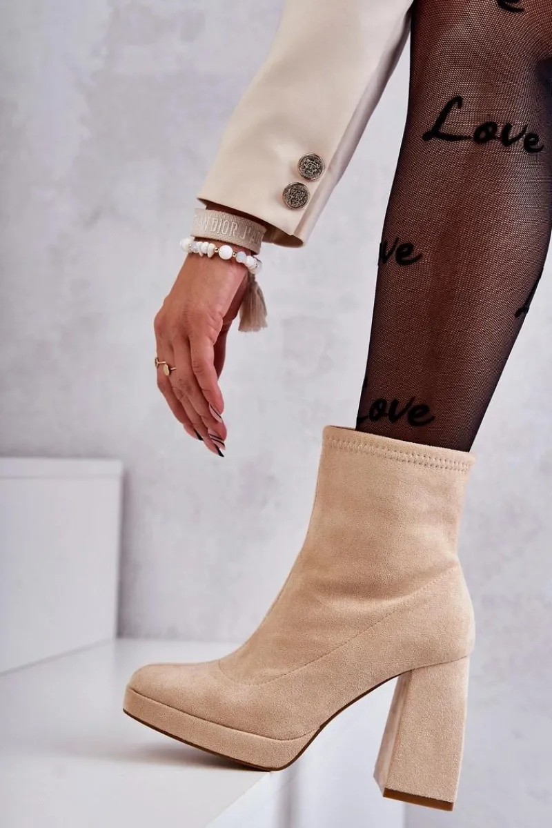 Best Boto Damskie Zamszowe Botki Na Obcasie Jasnobeżowe Ramira Beżowy