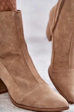 Discount Boto Damskie Zamszowe Botki Na Obcasie Nicole 2757 Beżowe