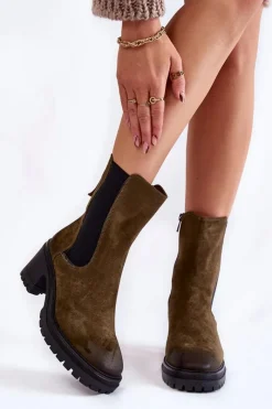 Czarne Botki|Botki Zimowe Damskie>Buty damskie Vinceza Damskie Zamszowe Botki Na Suwak Khaki Liris