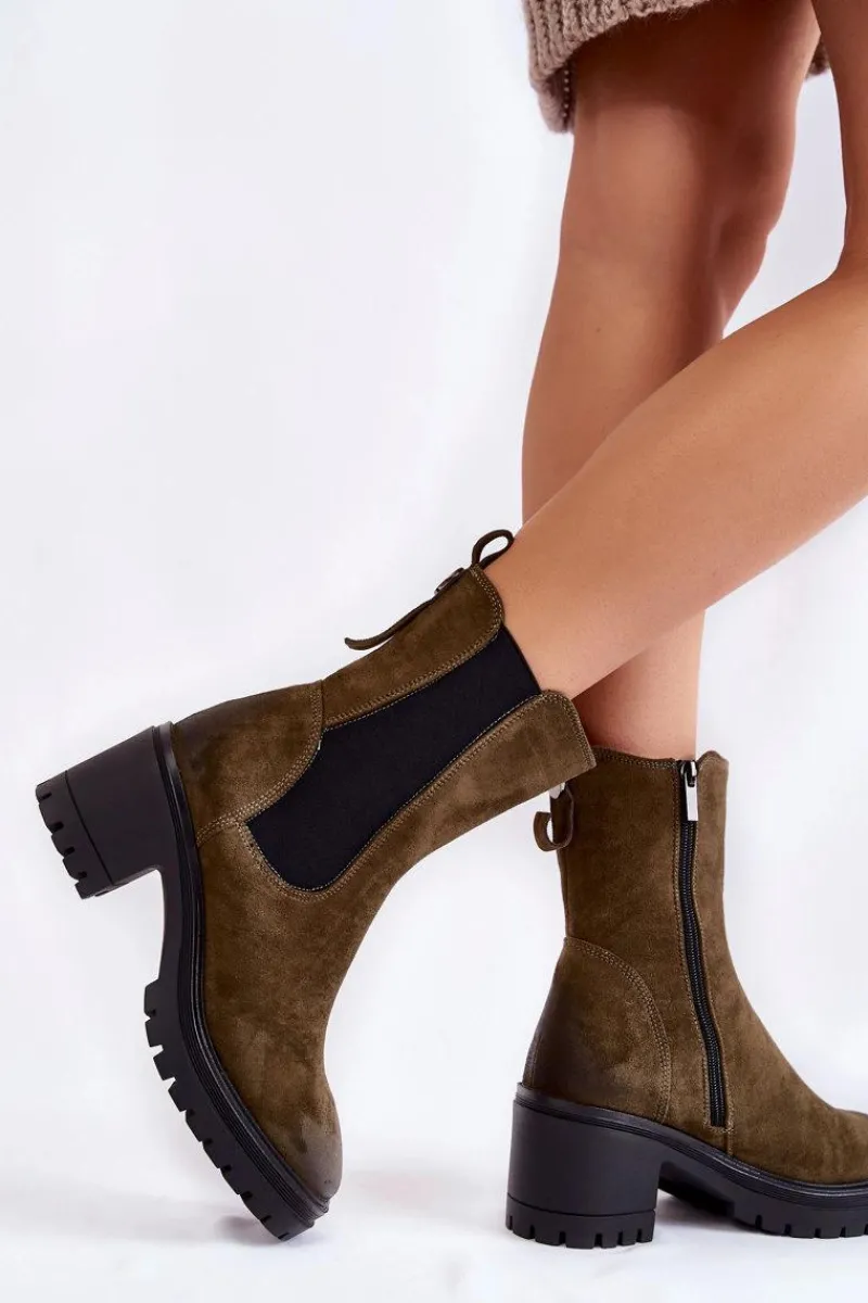 Czarne Botki|Botki Zimowe Damskie>Buty damskie Vinceza Damskie Zamszowe Botki Na Suwak Khaki Liris