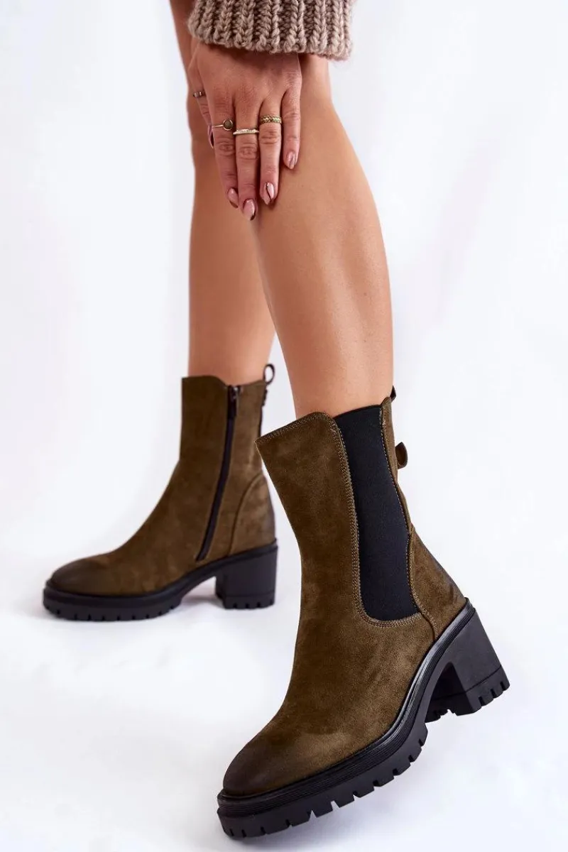 Czarne Botki|Botki Zimowe Damskie>Buty damskie Vinceza Damskie Zamszowe Botki Na Suwak Khaki Liris