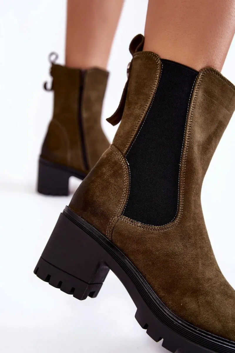 Czarne Botki|Botki Zimowe Damskie>Buty damskie Vinceza Damskie Zamszowe Botki Na Suwak Khaki Liris