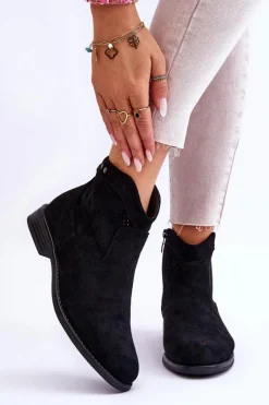 Online Damskie Zamszowe Botki Na Płaskim Obcasie Czarne Liana Damskie Botki Wiosenne|Czarne Botki