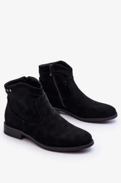 Online Damskie Zamszowe Botki Na Płaskim Obcasie Czarne Liana Damskie Botki Wiosenne|Czarne Botki