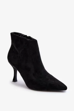Sale Damskie Zamszowe Botki Na Szpilce Czarne Merisa Damskie Botki Wiosenne|Czarne Botki
