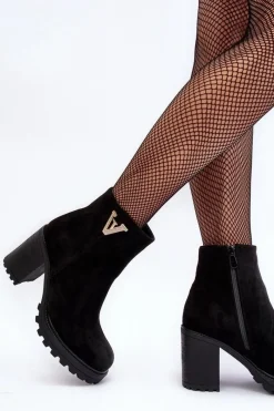 Online Damskie Zamszowe Botki Na Słupku Z Ozdobą Czarne Strong Damskie Botki Wiosenne|Botki Ocieplane