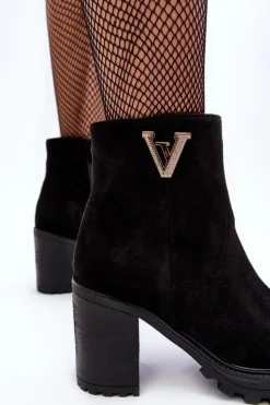 Online Damskie Zamszowe Botki Na Słupku Z Ozdobą Czarne Strong Damskie Botki Wiosenne|Botki Ocieplane