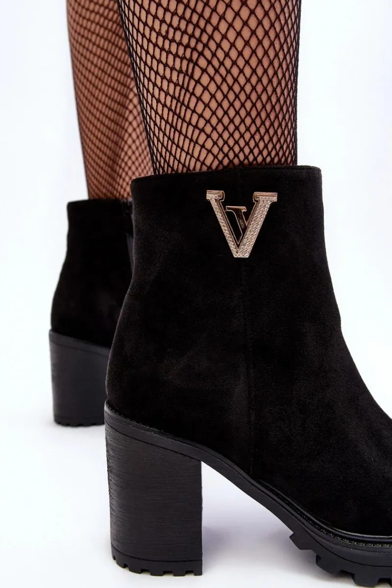 Online Damskie Zamszowe Botki Na Słupku Z Ozdobą Czarne Strong Damskie Botki Wiosenne|Botki Ocieplane