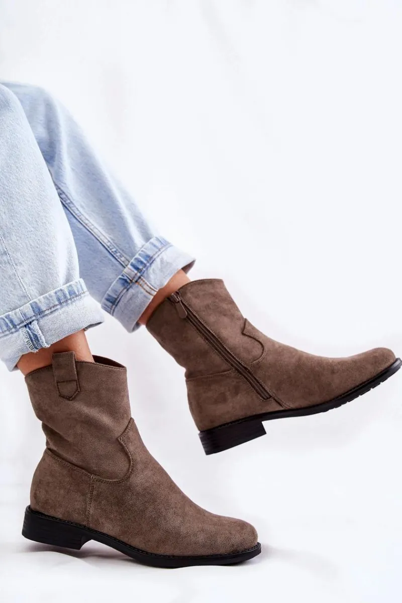 Sale Damskie Zamszowe Botki Na Płaskim Obcasie Ciemnoszary Fiorenz Damskie Botki Wiosenne|Czarne Botki