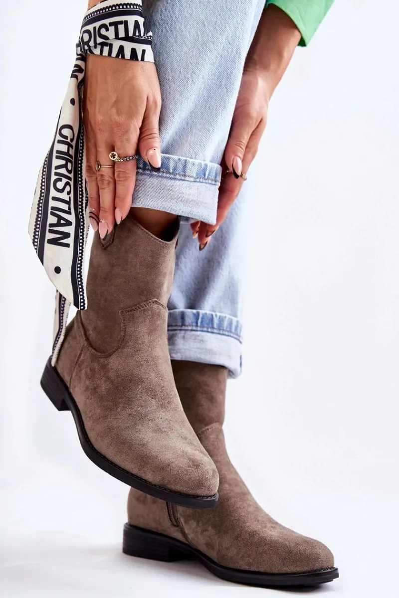 Sale Damskie Zamszowe Botki Na Płaskim Obcasie Ciemnoszary Fiorenz Damskie Botki Wiosenne|Czarne Botki