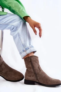 Sale Damskie Zamszowe Botki Na Płaskim Obcasie Ciemnoszary Fiorenz Damskie Botki Wiosenne|Czarne Botki