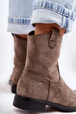 Sale Damskie Zamszowe Botki Na Płaskim Obcasie Ciemnoszary Fiorenz Damskie Botki Wiosenne|Czarne Botki