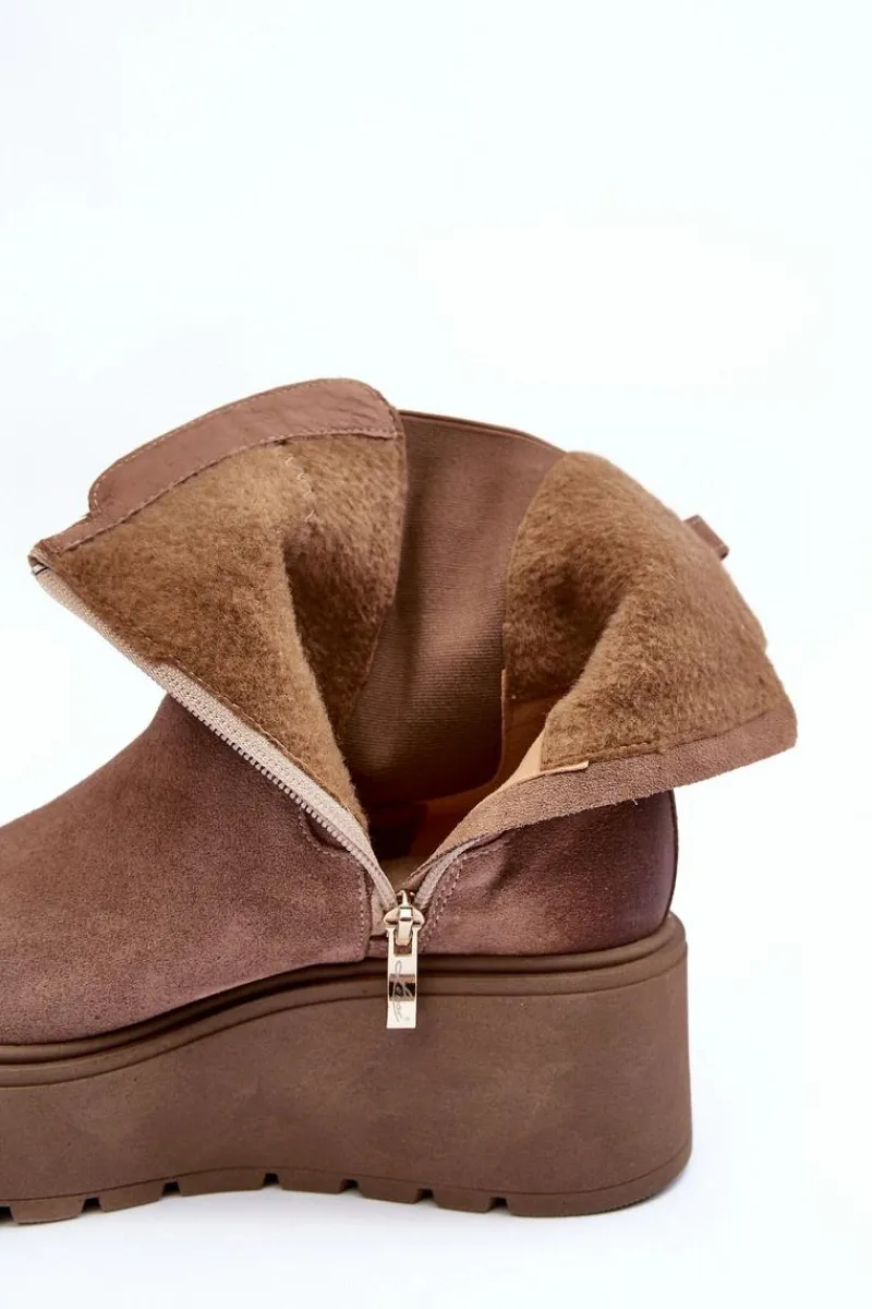 Sale Damskie Zamszowe Botki Na Masywnej Platformie Ciemnobeżowe Lemar Savira Damskie Botki Na Koturnie|Botki Zimowe Damskie