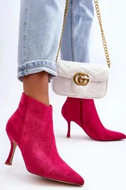 Botki Wiosenne|Botki Na Obcasie>Boto Damskie Zamszowe Botki Na Szpilce Fuksja Merisa