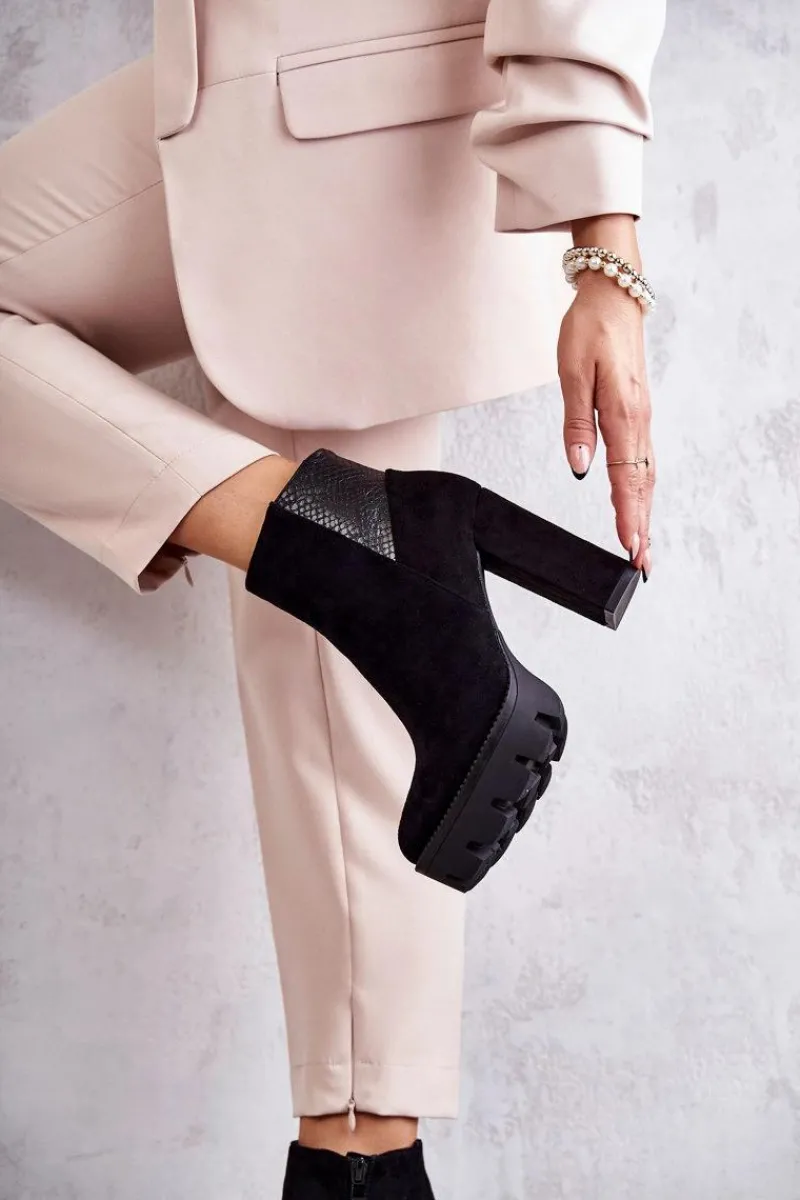 Outlet Boto Damskie Zamszowe Botki Na Obcasie Czarne Maricruz