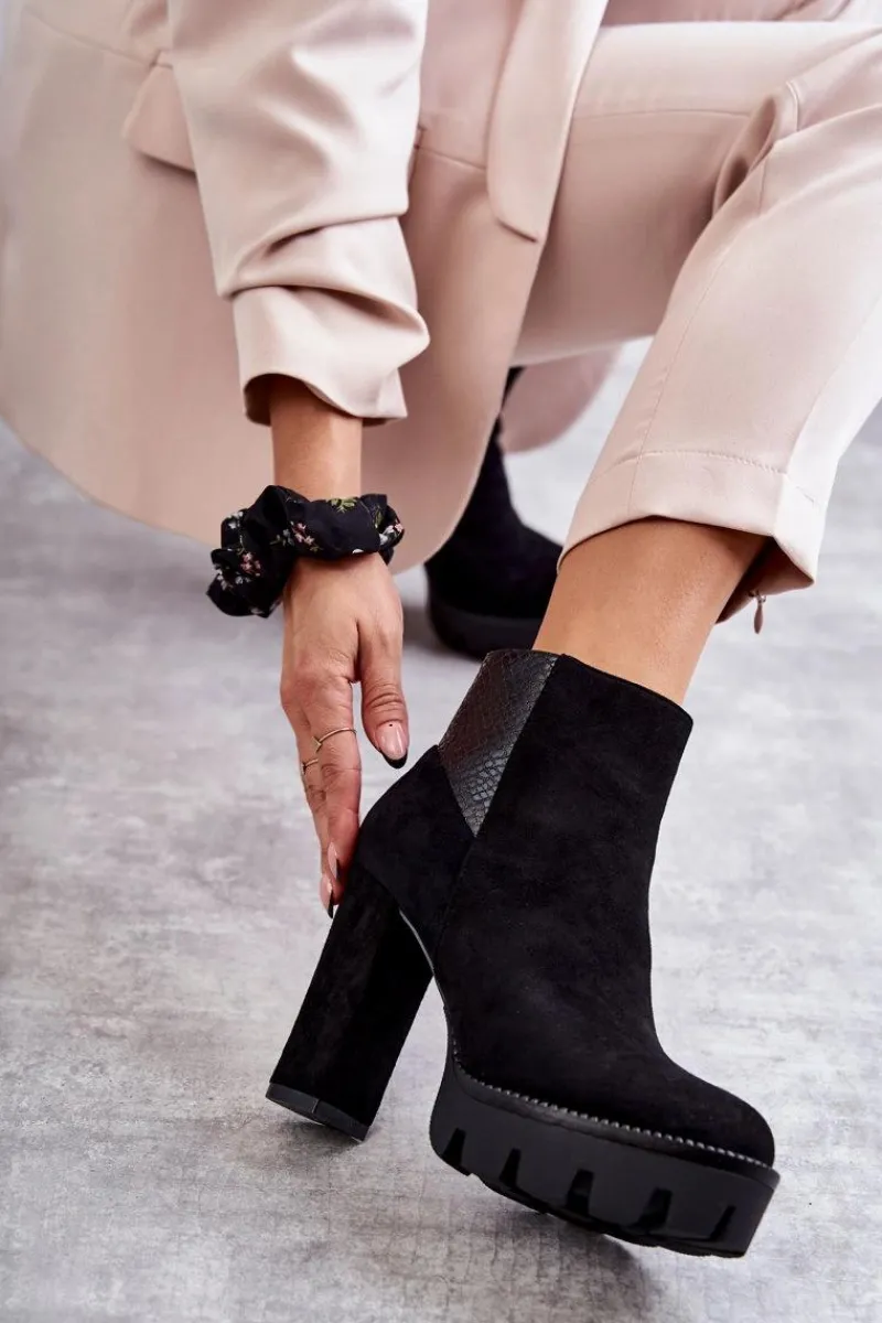 Outlet Boto Damskie Zamszowe Botki Na Obcasie Czarne Maricruz