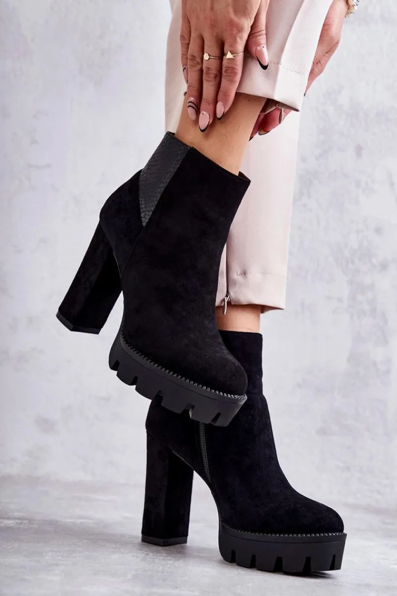 Outlet Boto Damskie Zamszowe Botki Na Obcasie Czarne Maricruz