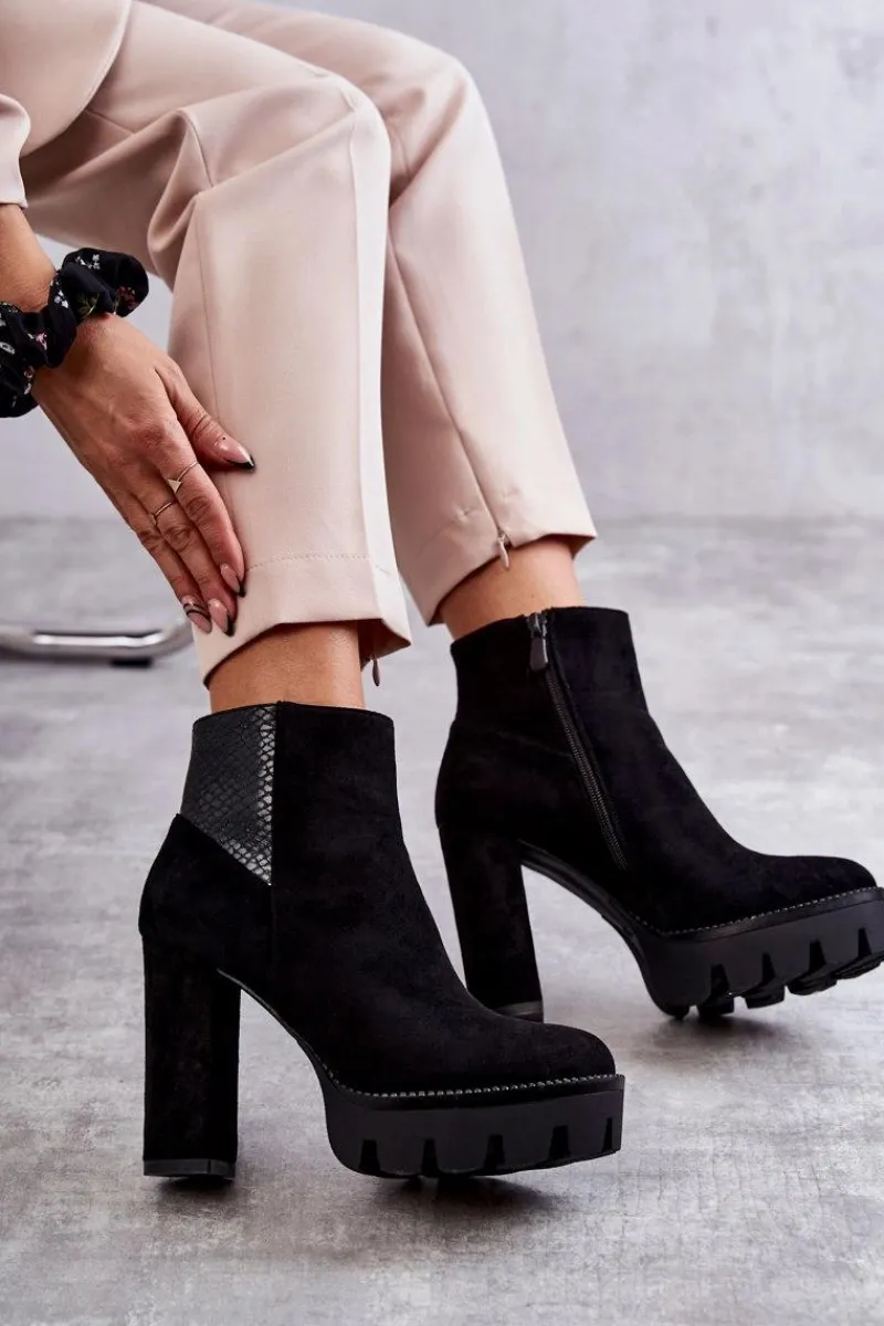 Outlet Boto Damskie Zamszowe Botki Na Obcasie Czarne Maricruz