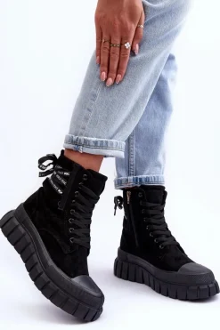 Online Damskie Zamszowe Botki Na Platformie Czarne Raftera Damskie Botki Sznurowane|Czarne Botki