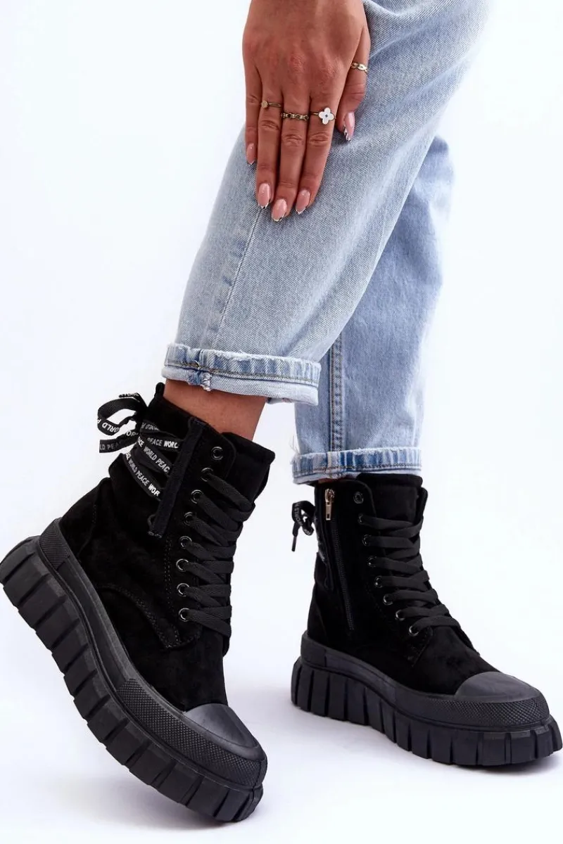 Online Damskie Zamszowe Botki Na Platformie Czarne Raftera Damskie Botki Sznurowane|Czarne Botki