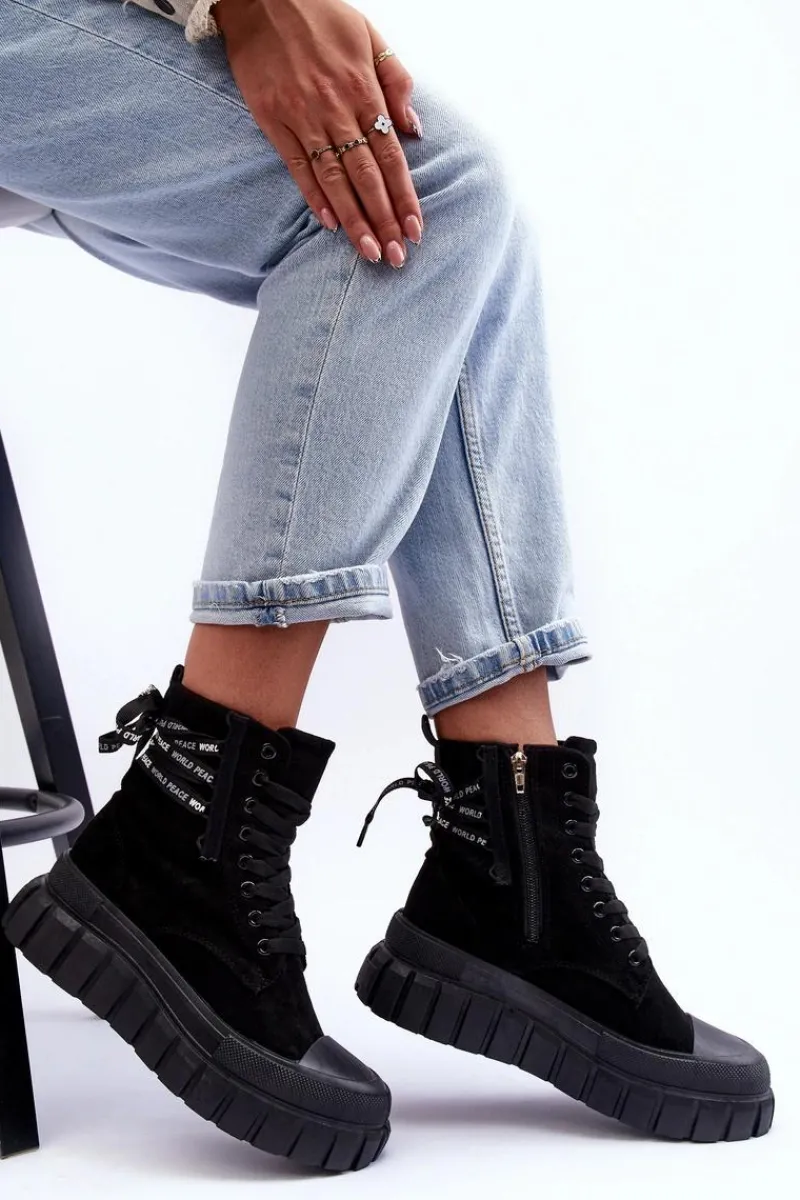 Online Damskie Zamszowe Botki Na Platformie Czarne Raftera Damskie Botki Sznurowane|Czarne Botki