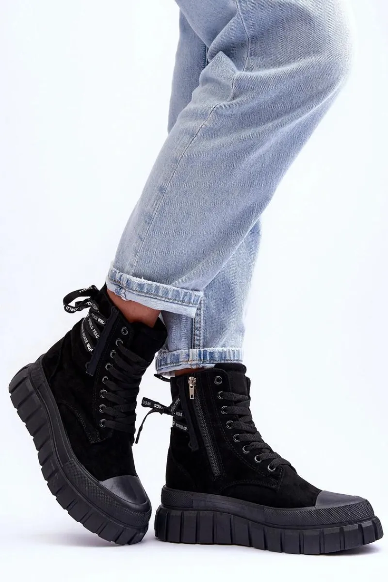 Online Damskie Zamszowe Botki Na Platformie Czarne Raftera Damskie Botki Sznurowane|Czarne Botki