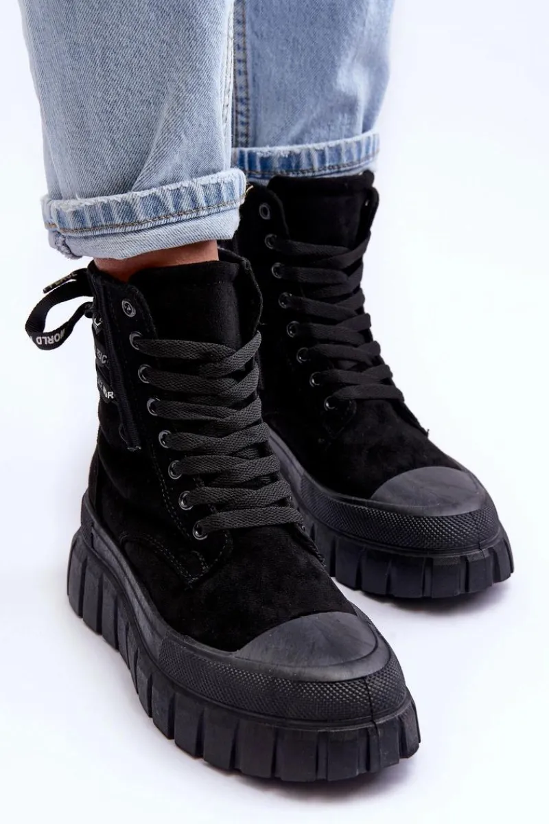 Online Damskie Zamszowe Botki Na Platformie Czarne Raftera Damskie Botki Sznurowane|Czarne Botki