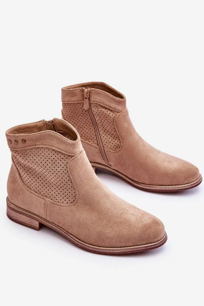 Botki Wiosenne|Botki Ażurowe>Damskie buty S.Barski Damskie Zamszowe Botki Na Płaskim Obcasie Beżowe Liana