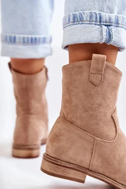 New Damskie Zamszowe Botki Na Płaskim Obcasie Beżowe Fiorenz Damskie Botki Wiosenne|Czarne Botki