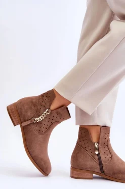 Buty damskie Vinceza Damskie Zamszowe Botki Na Suwak Beżowe Belliano