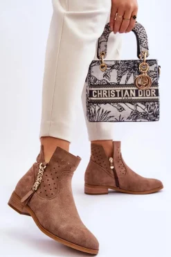 Buty damskie Vinceza Damskie Zamszowe Botki Na Suwak Beżowe Belliano