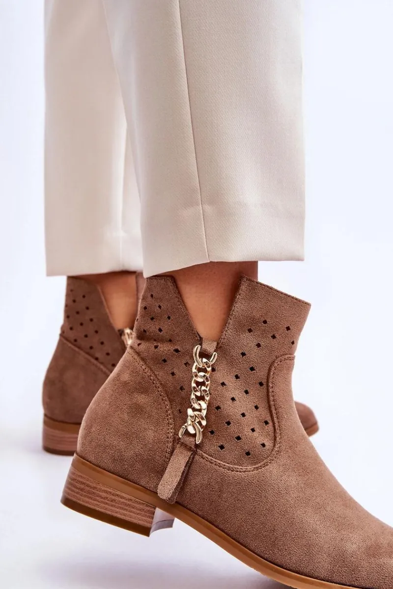 Buty damskie Vinceza Damskie Zamszowe Botki Na Suwak Beżowe Belliano