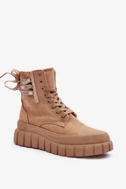 Best Damskie Zamszowe Botki Na Platformie Beżowe Raftera Damskie Botki Sznurowane|Czarne Botki