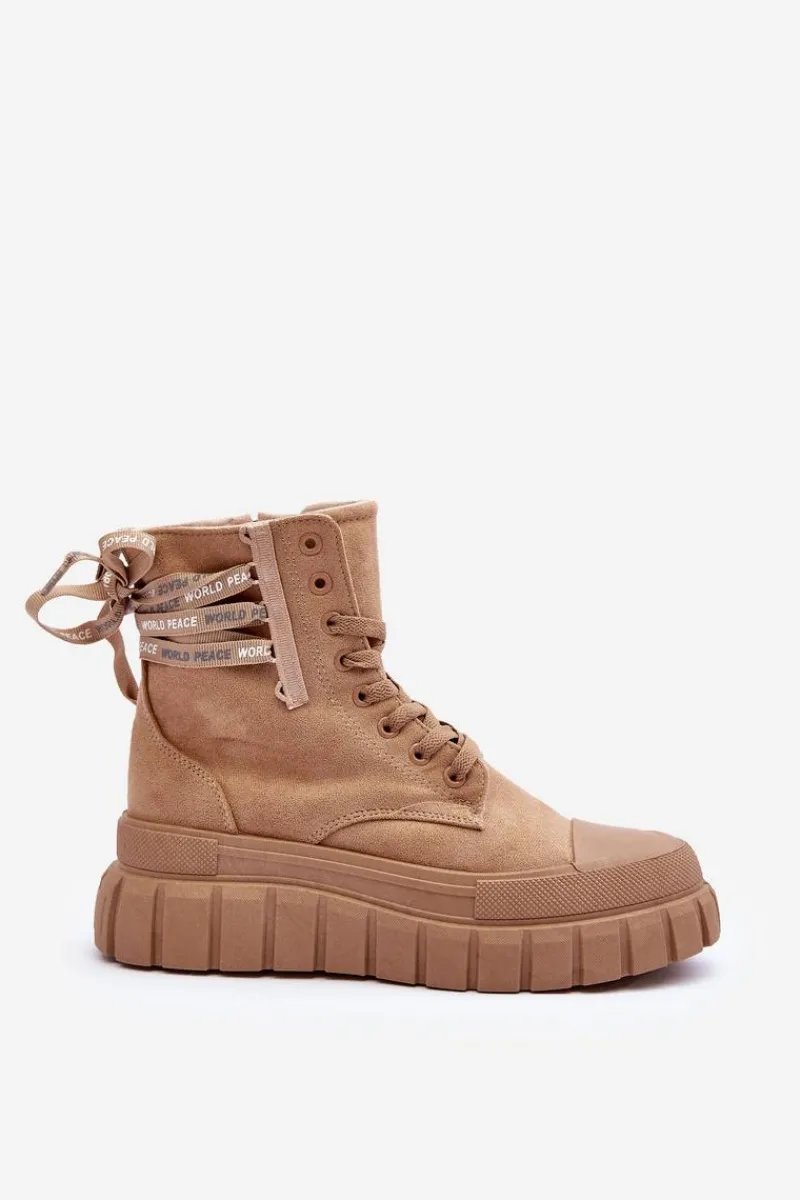 Best Damskie Zamszowe Botki Na Platformie Beżowe Raftera Damskie Botki Sznurowane|Czarne Botki