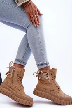 Best Damskie Zamszowe Botki Na Platformie Beżowe Raftera Damskie Botki Sznurowane|Czarne Botki