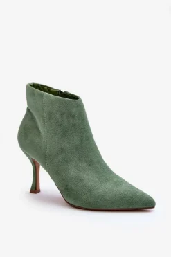 Outlet Boto Damskie Zamszowe Botki Na Szpilce Zielone Merisa